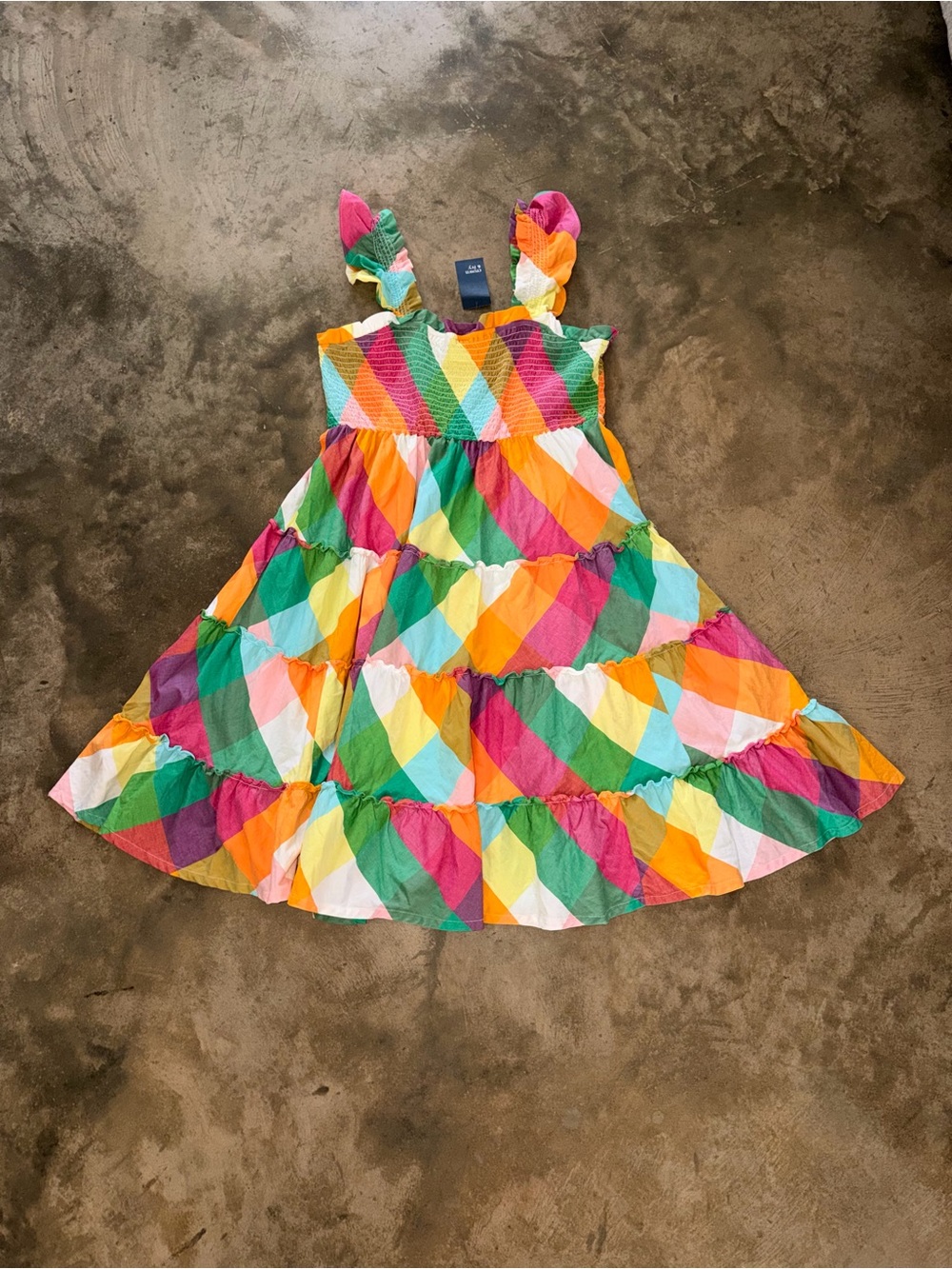 Crown & Ivy NWT 2X Colorful Gingham Smocked Tiered Midi Dress Ruffle